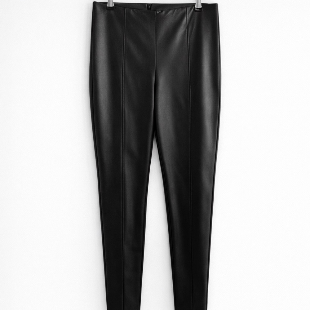 Paige Black Faux Leather High Waist Vegan pants Leggings Small EUC